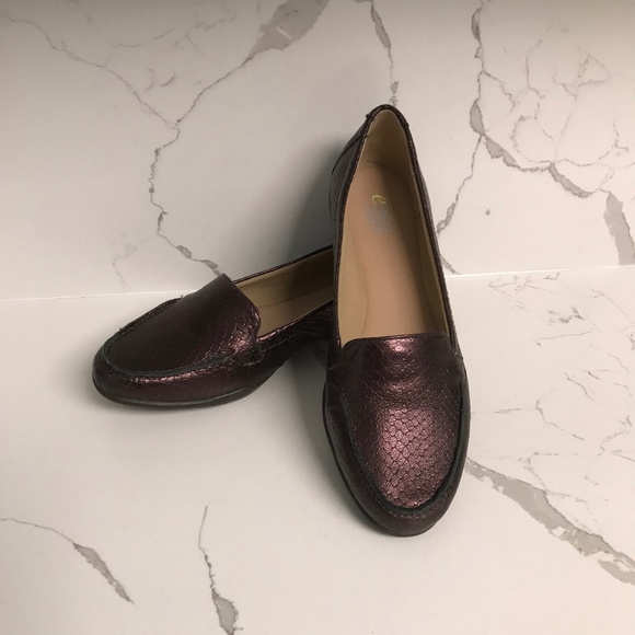 Easy Spirit E360 Burgundy Leather Metallic Snakeskin Loafers US 6.5 M - Picture 1 of 9
